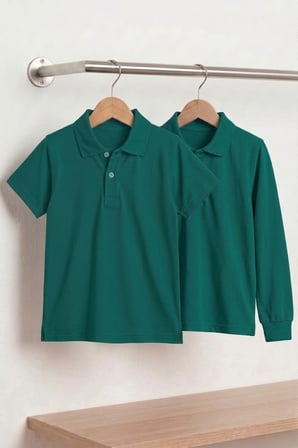 Unisex Çocuk Uzun ve Kısa Kollu Polo Yaka Okul Tişörtü 2'li Set