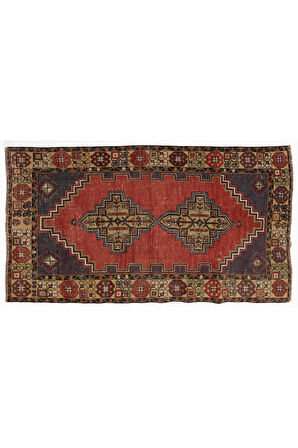 105x173 cm Eski El Yapımı Türk Köy Halısı, %100 Yün, Türünün Tek örneği