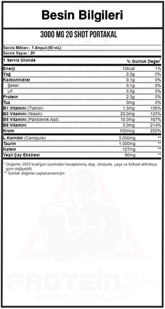 Nutrend L-carnitine 3000mg Shot 20 Ampul Portakallı Karnitin