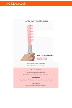 APIEU Easy Hair Dry Brush Saç Şekillendirme Fırçası Hacim ve Kolay Şekil İçin Isıya Dayanıklı