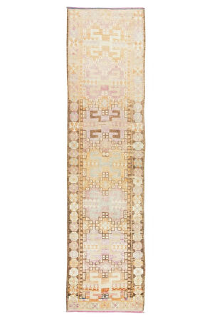 88x346 cm Koridor Dekoru için Eski El Düğümlü Anadolu Uşak Yolluk Halısı, El Yapımı Hol Halısı