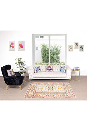 163x212 cm Modern El Yapımı Geometrik Desenli Ofis ve Ev Dekoru Halı, %100 Yün