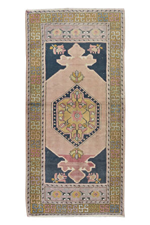 95x197 cm El Yapımı Anadolu Köy Halısı, Çok Renkli Geleneksel Eski Yünlü Halı