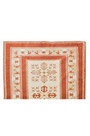 150x203 cm Kırmızı & Krem Renklerinde Modern El Dokuma Yünlü Halı, %100 Yün