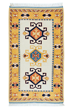 116x185 cm Geometrik Desenli El Yapımı Çağdaş Halı, %100 Yün, Modern Halı