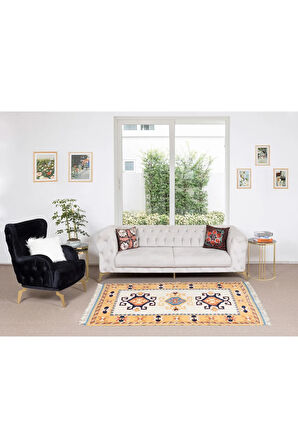 116x185 cm Geometrik Desenli El Yapımı Çağdaş Halı, %100 Yün, Modern Halı