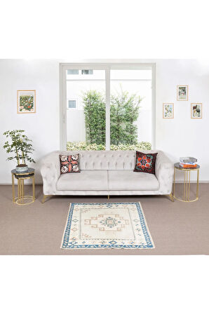 140x173 cm Geometrik Tasarımlı El Yapımı Eski Türk Halısı, Dekoratif Halı