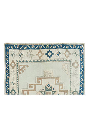 140x173 cm Geometrik Tasarımlı El Yapımı Eski Türk Halısı, Dekoratif Halı