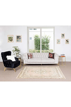 170x250 cm Madalyon Desenli El Düğümlü Halı, %100 Yün, El yapımı Halı