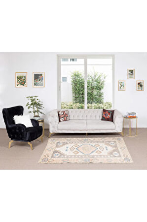 137x205 cm Modern El Yapımı Geometrik Desenli Alan Halısı, El Dokuma Halı, %100 Yün
