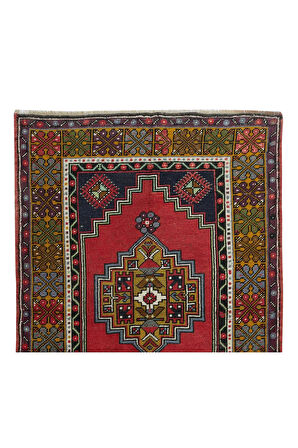 113x204 cm Eşsiz Eski Köy Halısı, Bohem Tarzında El Yapımı Tribal Halı