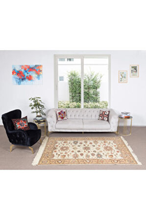 171x238 cm El Düğümlü Çiçekli Halı, Otantik Halı, %100 Yün, Eski El Yapımı Halı