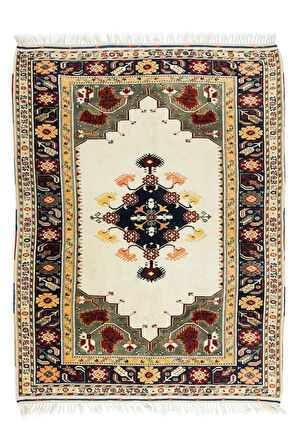 196x254 cm Geometrik Madalyon Desenli El Yapımı Anadolu Halısı, %100 Yün, Modern Halı