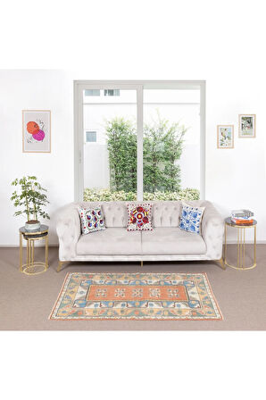 123x183 cm Milas / Türkiye'den El Düğümlü Geometrik Halı, %100 Yün