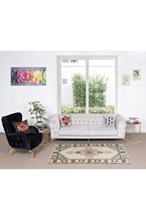 122x188 cm Geometrik Desenli El Yapımı Halı, Modern Alan Halısı, %100 Yün