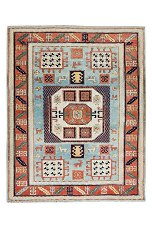 145x184 cm Geometrik Desenli El Düğümlü Yünlü Halı, Türünün Tek Örneği Halı, %100 Yün