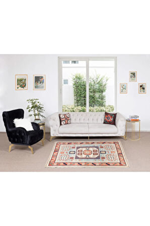 145x184 cm Geometrik Desenli El Düğümlü Yünlü Halı, Türünün Tek Örneği Halı, %100 Yün