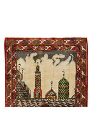 105x172 cm Benzersiz Eski El Yapımı Seccade, Cami Desenli Halı