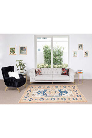 185x250 cm Oturma Odası Dekoru için El Yapımı Alan Halısı, %100 Yün, Modern Geometrik Desenli Halı