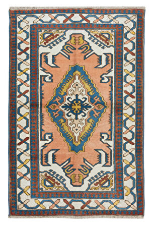 119x185 cm Geometrik Desenli El Yapımı Çağdaş Alan Halısı, %100 Yün, Modern Halı