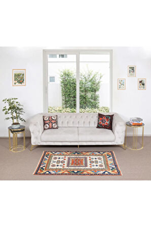 124x170 cm Çok Renkli El Dokuması Halısı, Çağdaş Geometrik Desenli Küçük Halı, %100 Yün