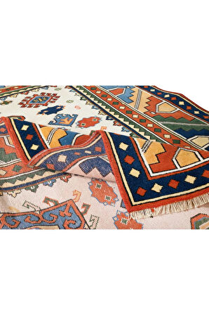 124x170 cm Çok Renkli El Dokuması Halısı, Çağdaş Geometrik Desenli Küçük Halı, %100 Yün