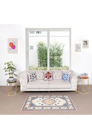 140x160 cm Geometrik Desenli El Dokuma Alan Halısı, %100 Yün Halı