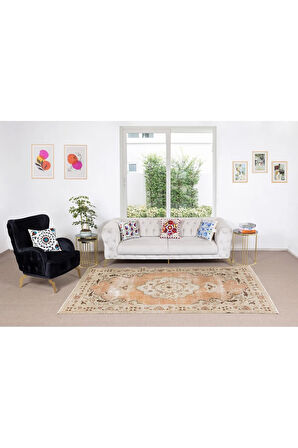 150x282 cm Eski El Yapımı Türk Yün Madalyon Tasarımlı Alan Halısı