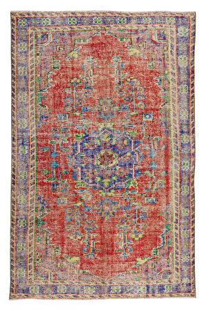 167x254 cm Madalyon Desenli Eski El Düğümlü Halı, El Yapımı Hal, Yün ve Pamuktan Yapıldı