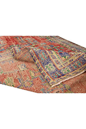 167x254 cm Madalyon Desenli Eski El Düğümlü Halı, El Yapımı Hal, Yün ve Pamuktan Yapıldı