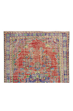 167x254 cm Madalyon Desenli Eski El Düğümlü Halı, El Yapımı Hal, Yün ve Pamuktan Yapıldı
