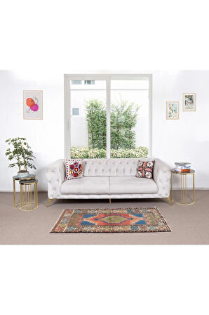 92x170 cm El Yapımı Anadolu Şark Halısı, Dekoratif Tribal Stil Eski Yünlü Halı