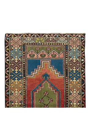 92x170 cm El Yapımı Anadolu Şark Halısı, Dekoratif Tribal Stil Eski Yünlü Halı
