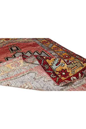 95x168 cm Geometrik Madalyonlu Eski El Düğümlü Halı, El Yapımı Halı