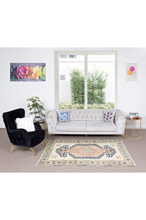 160x207 cm Çağdaş El Yapımı Alan Halısı. %100 Yün, Doğal Boyalı, Modern Geometrik Desenli Halı