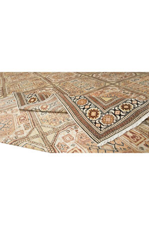 265x390 cm El Düğümlü Eski Kayseri Büyük Yün Halı, Geometrik Tasarım ve Kabile Desenli