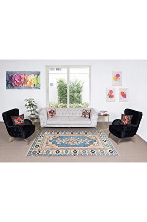 185x256 cm Ev Dekoru Alan Halısı, Modern El Yapımı Geometrik Desenli Halı, %100 Yün