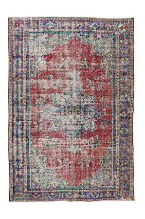 200x290 cm Madalyon Tasarımlı Eski El Düğümlü Alan Halısı, Dekoratif El Yapımı Halı