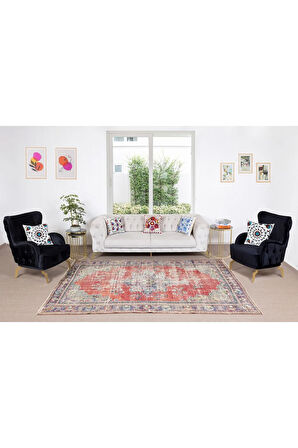 200x290 cm Madalyon Tasarımlı Eski El Düğümlü Alan Halısı, Dekoratif El Yapımı Halı