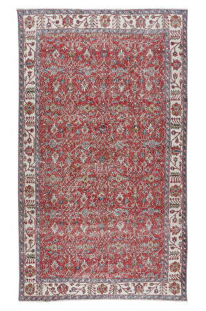 172x295 cm Çiçek Desenli Eski El Düğümlü Anadolu Yün Yer Halısı, Ofis ve Ev Dekorasyonu için halı