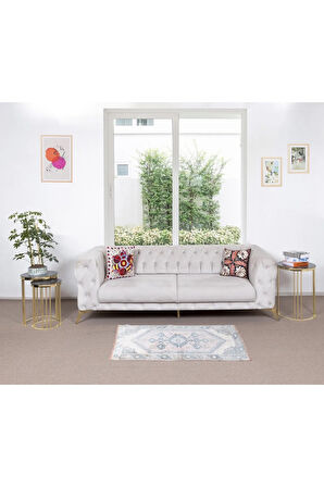70x115 cm El Yapımı Geometrik Desenli Halı, Eski Geleneksel Soluk Renkli Küçük Halı