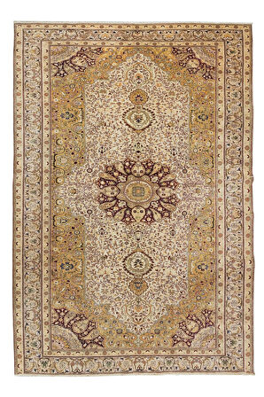 198x296 cm Madalyonlu Halı, El Dokuma Halı, %100 Yün, Eski El Düğümlü Halı