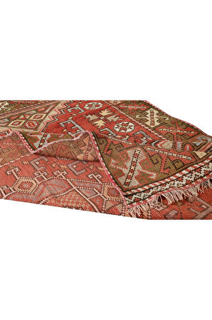 115x175 cm Kırmızı Eski El Düğümlü Geometrik Desenli Geleneksel Halı