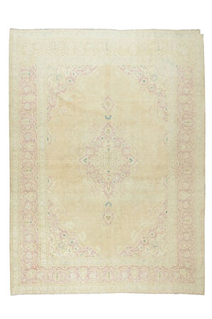 241x323 cm Eski El Düğümlü Halısı, Güneşte Soldurulmuş Yün Halı, Eşsiz Halı