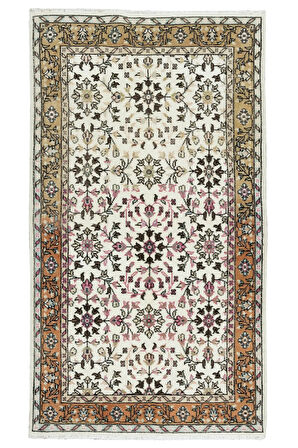 120x214 cm Çiçekli Otantik El Yapımı Eski Yünlü Halı, Eşsiz Türk Halısı
