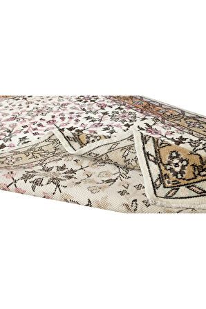 120x214 cm Çiçekli Otantik El Yapımı Eski Yünlü Halı, Eşsiz Türk Halısı
