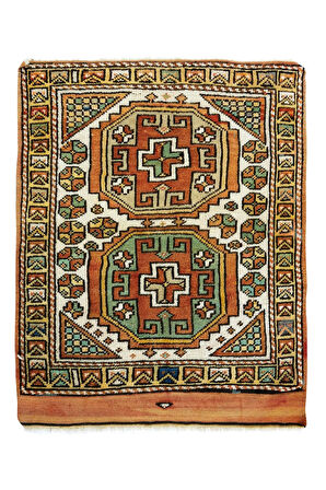 80x93 cm Eski El Düğümlü Halı, Otantik Geometrik Desenli Küçük Halı