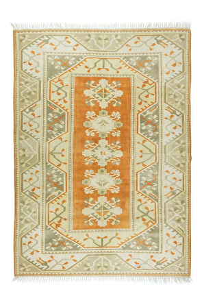 200x285 cm Türk Milas Halısı, Eski Geometrik Desenli El Düğümlü Yün Halı