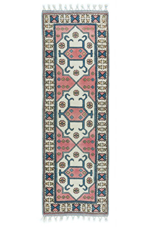 88x272 cm Geleneksel El Düğümlü Koridor Halısı, Eski Geometrik Desenli Yolluk Halı