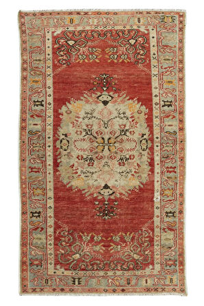 96x171 cm El Yapımı Halı, 1960 civarı, Eski Yün ve Pamuklu Halı